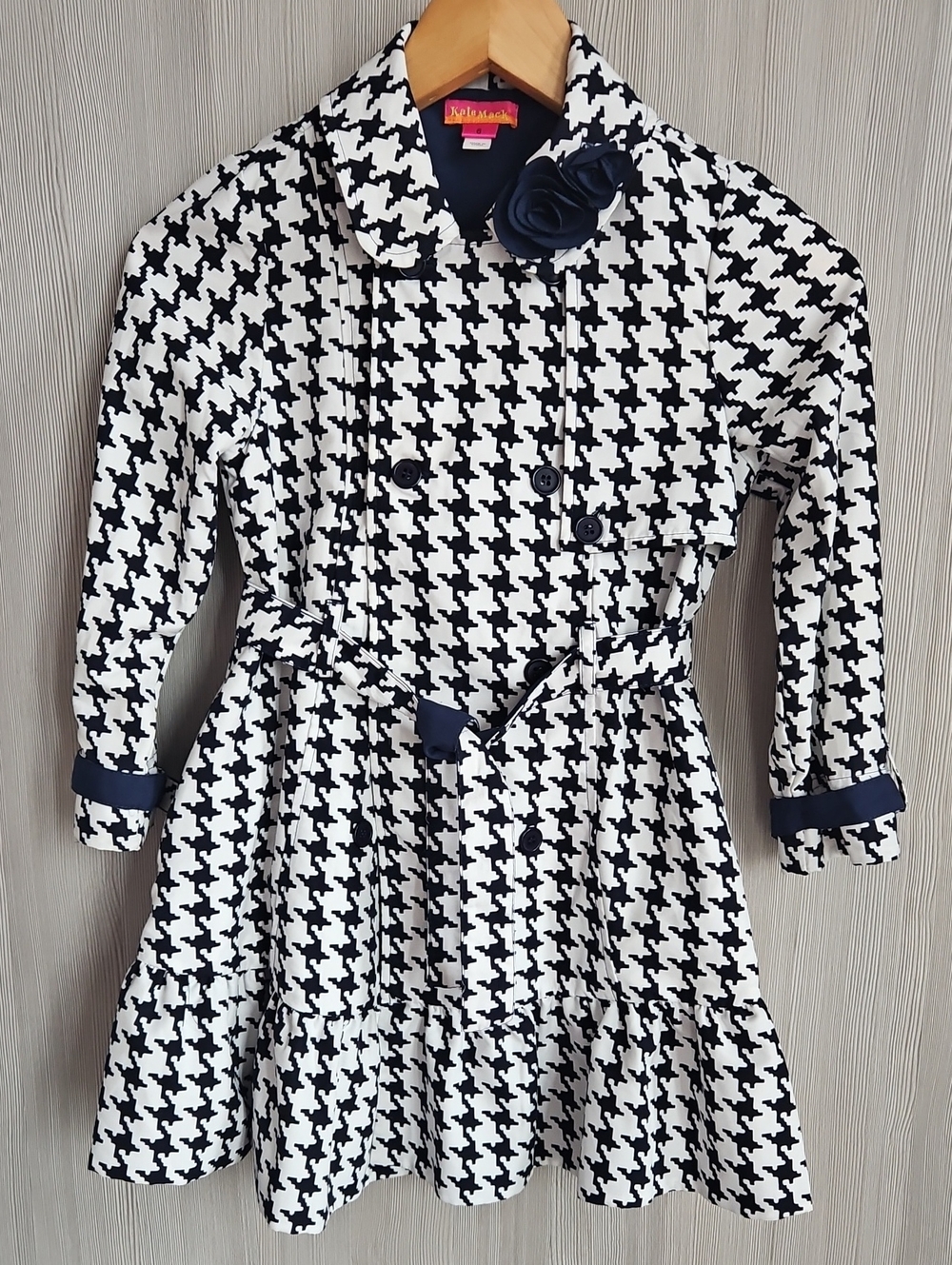 Kate Mack Black and White Houndstooth Trench Coat Dress